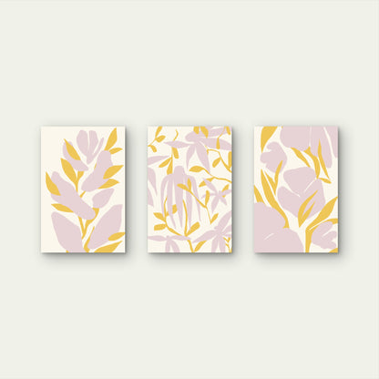3pcs Pastel Purple and Yellow Botanical Abstract Painting Wall Art Set Canvas Framed 40x60cm - High Quality Print 100% Australian Made Wall Canvas Ready to Hang