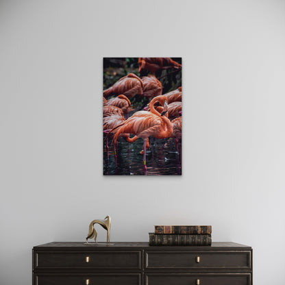 Pink Flamingo Bird Flock Wildlife 40x60cm Metal Print Ready to Hang