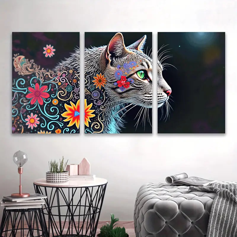 3pcs Cute Cat Modern Minimal Art Design Wall Art Set Canvas Framed 40x60cm - High Quality Print 100% Australian Made Wall Canvas Ready to Hang - Bella Home Decor