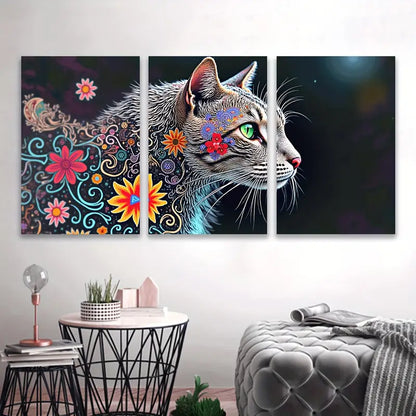 3pcs Cute Cat Modern Minimal Art Design Wall Art Set Canvas Framed 60x90cm - High Quality Print 100% Australian Made Wall Canvas Ready to Hang - Bella Home Decor