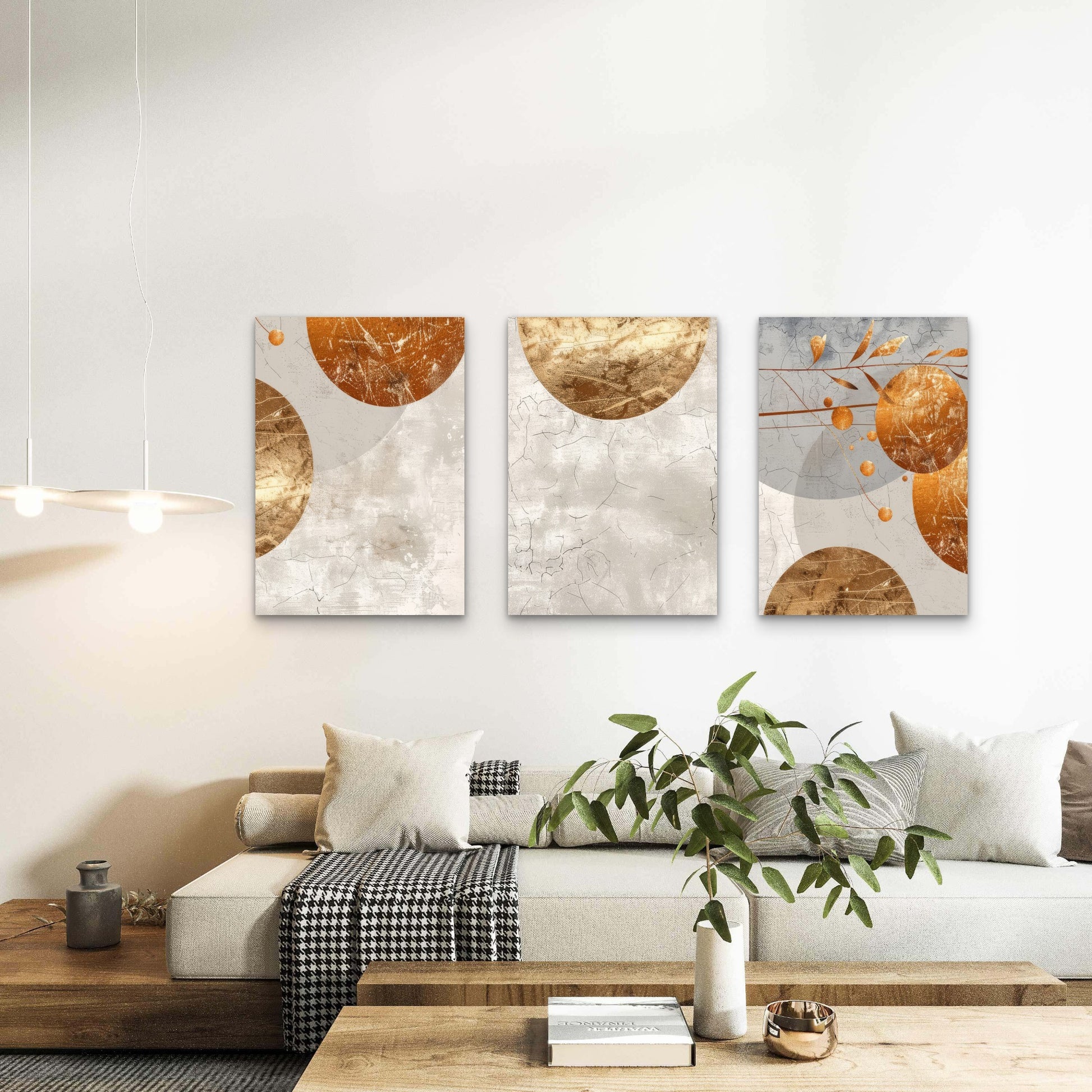 3pcs Modern Mid Century Moon Boho Oran Wall Art Set Canvas Framed 40x60cm - High Quality Print 100% Australian Made Wall Canvas Ready to Hang