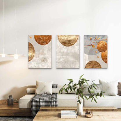 3pcs Modern Mid Century Moon Boho Oran Wall Art Set Canvas Framed 40x60cm - High Quality Print 100% Australian Made Wall Canvas Ready to Hang