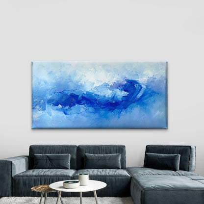 Blue Wave One Art Wall Art Canvas Office Home Room Framed 120x60cm