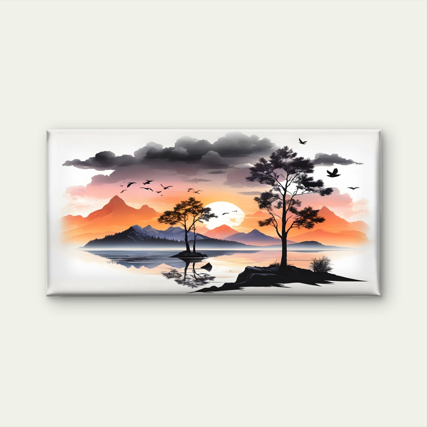 Mountain Lake Sunset View Wall Art Canvas Office Home Room Framed 120x60cm