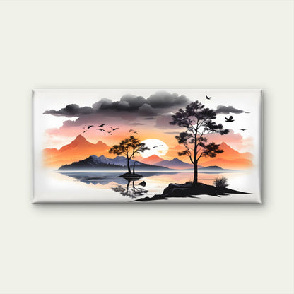 Mountain Lake Sunset View Wall Art Canvas Office Home Room Framed 120x60cm