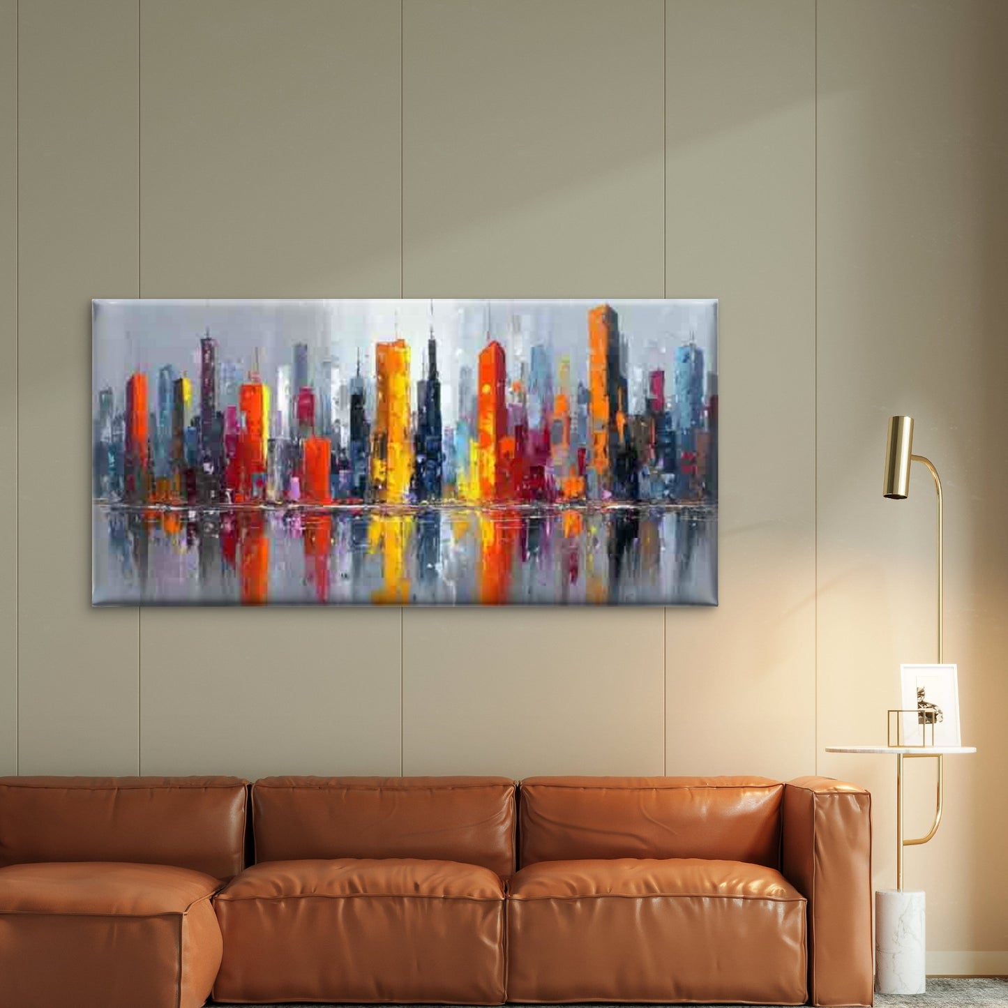 Vibrant Abstract Urban Skyline Wall Art Canvas Office Home Room Framed 120x60cm