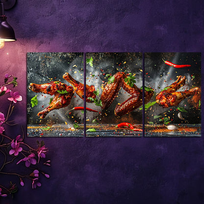 3pcs Chicken Wings Float in the Air Design Wall Art Set Canvas Framed 60x90cm - High Quality Print 100% Australian Made Wall Canvas Ready to Hang - Bella Home Decor