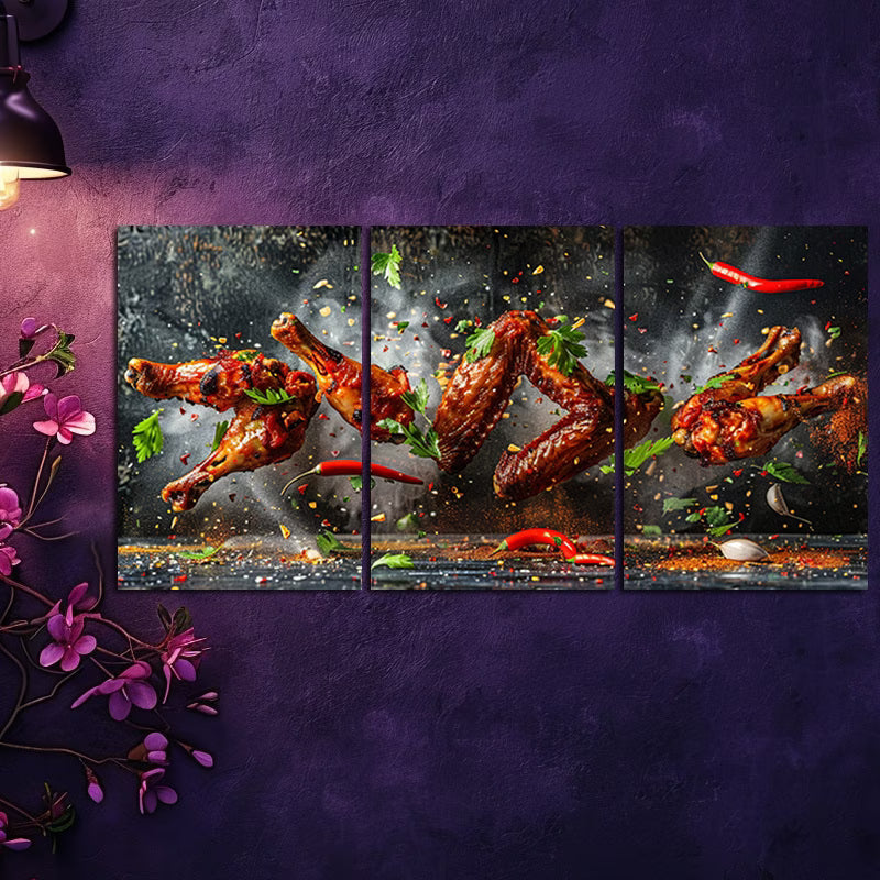 3pcs Chicken Wings Float in the Air Design Wall Art Set Canvas Framed 50x70cm - High Quality Print 100% Australian Made Wall Canvas Ready to Hang - Bella Home Decor