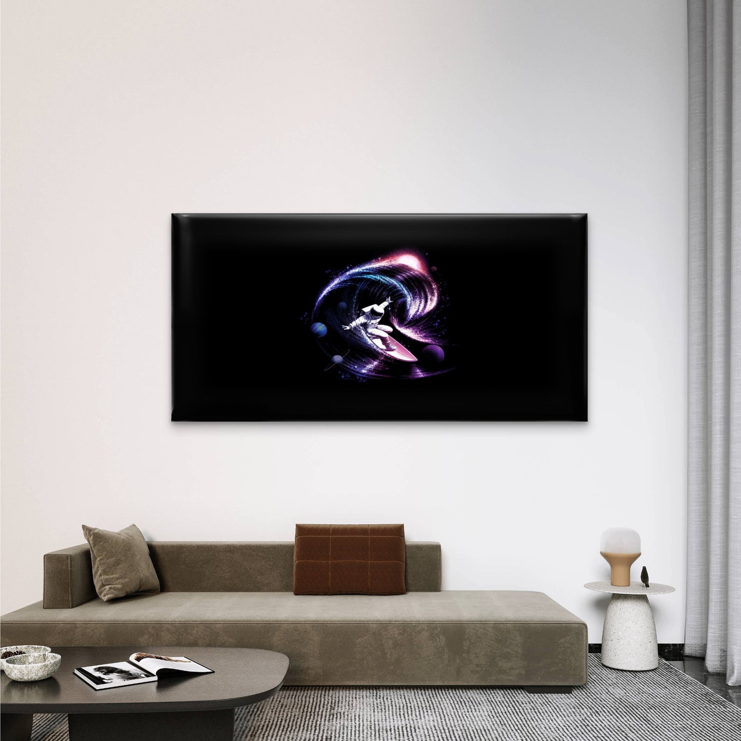 Astronaut Surfing Space Nebula Wall Art Canvas Office Home Room Framed 120x60cm