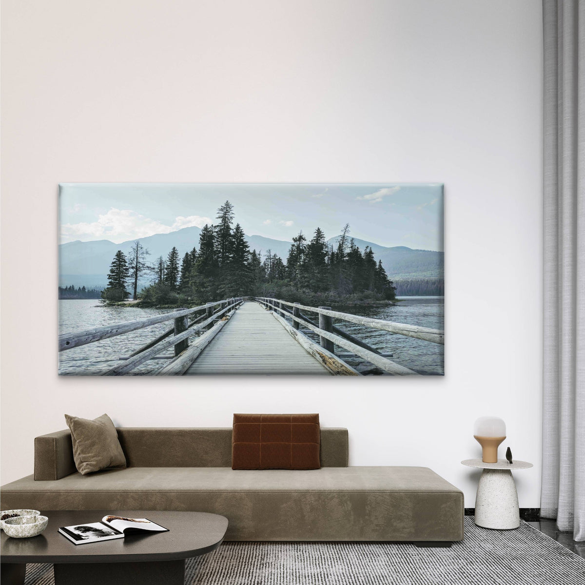 Wooden Bridge Over The Water Wall Art Canvas Office Home Room Framed 120x60cm