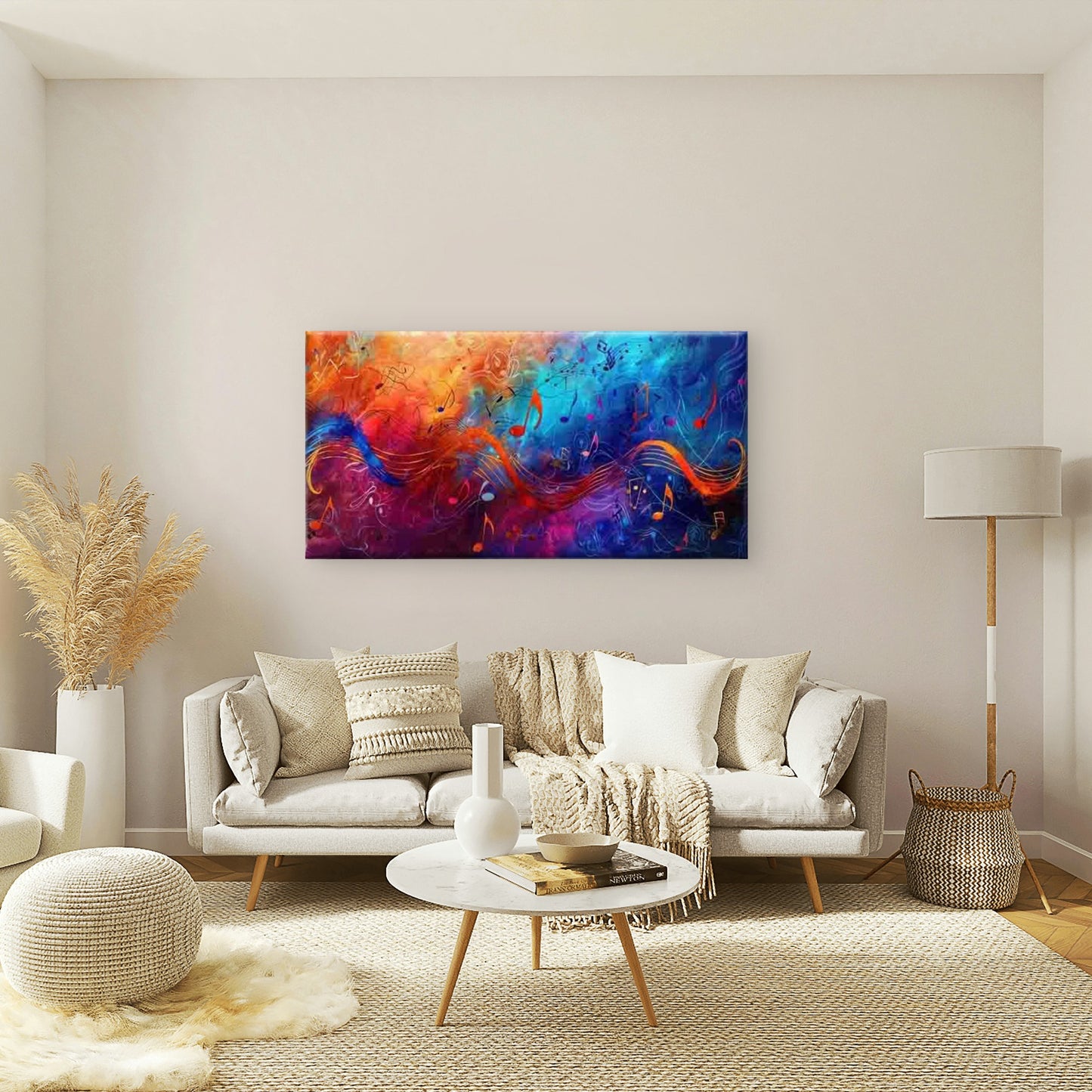 Abstract Design of Music Notes Wall Art Canvas Office Home Room Framed 120x60cm - Bella Home Decor