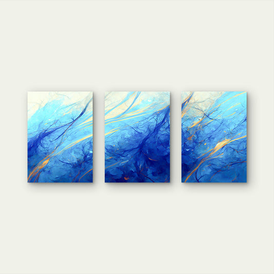 3pcs Abstract Ocean Current Blue Gold Marble Wall Art Set Canvas Framed 40x60cm - High Quality Print 100% Australian Made Wall Canvas Ready to Hang - Bella Home Decor
