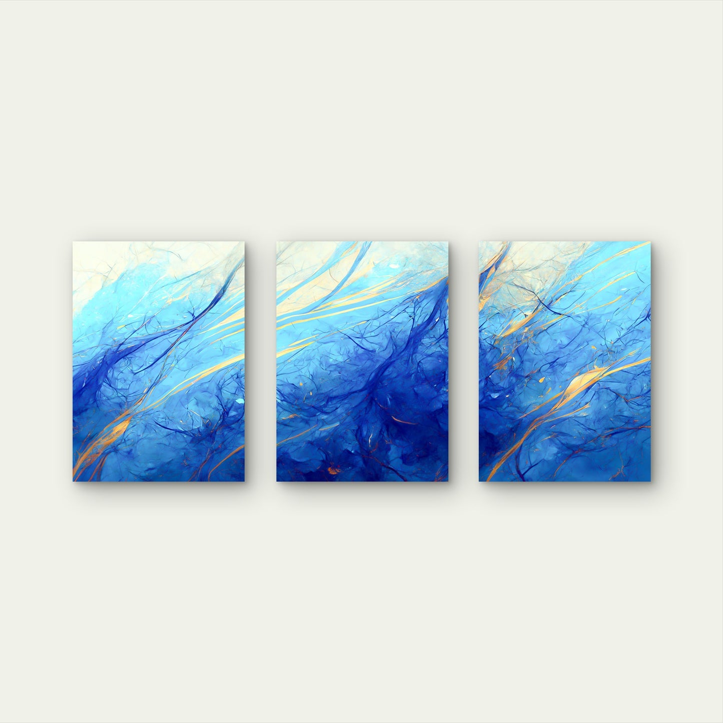 3pcs Abstract Ocean Current Blue Gold Marble Wall Art Set Canvas Framed 50x70cm - High Quality Print 100% Australian Made Wall Canvas Ready to Hang - Bella Home Decor