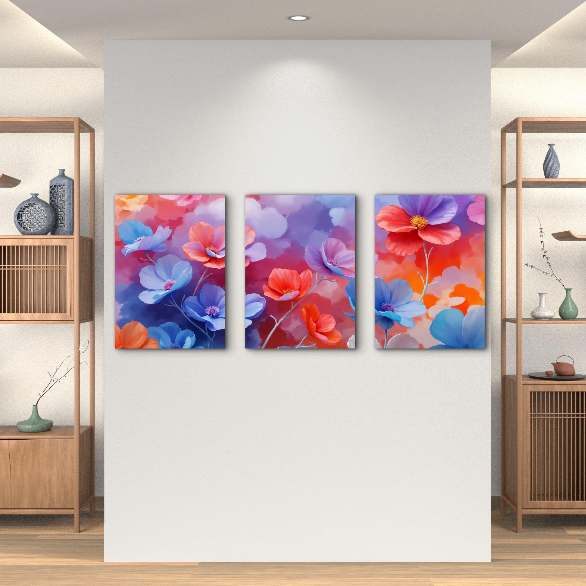3pcs Vibrant Blossoms Under Neon Purple Skies Wall Art Set Canvas Framed 40x60cm - High Quality Print 100% Australian Made Wall Canvas Ready to Hang - Bella Home Decor