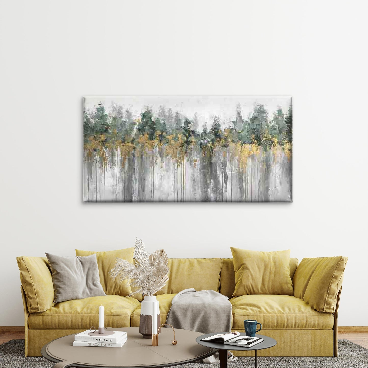 Abstract Forest Painting Wall Art Canvas Office Home Room Framed 120x60cm - Bella Home Decor
