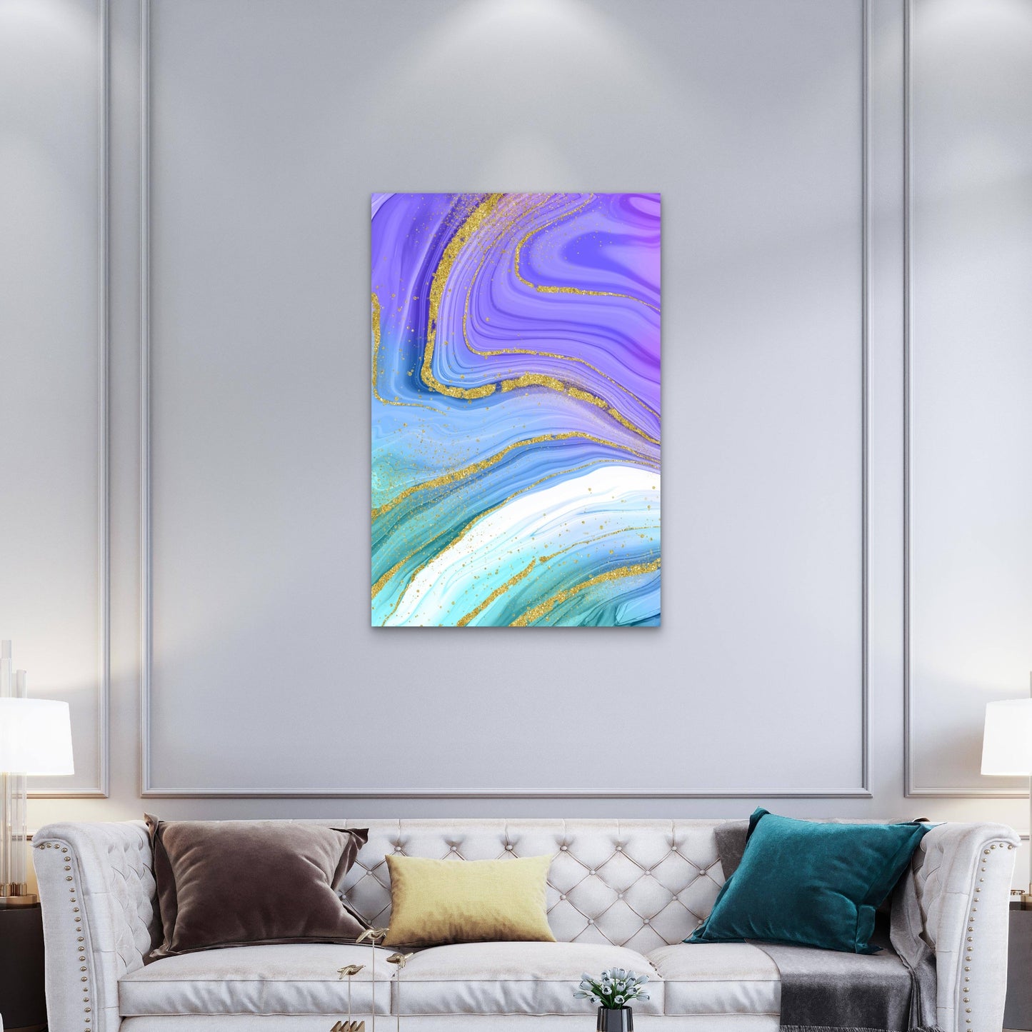 Abstract Liquid Marble with Gold Glitter 40x60cm Metal Print Ready to Hang