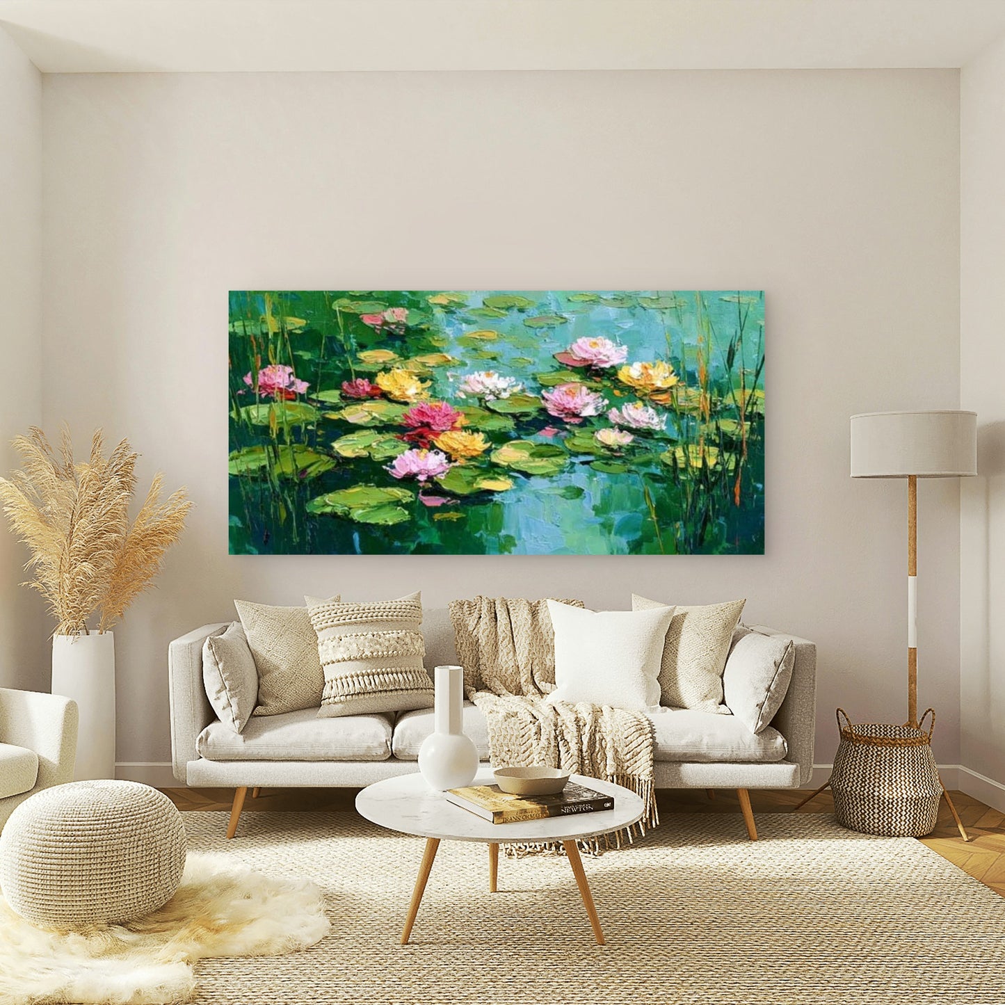 Water Lily Pond Painting Wall Art Canvas Office Home Room Framed 120x60cm - Bella Home Decor
