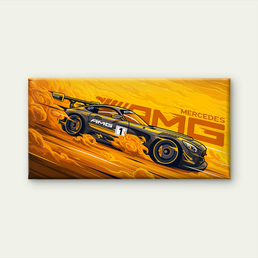 Yellow Cornering Hypercar Wall Art Canvas Office Home Room Framed 120x60cm