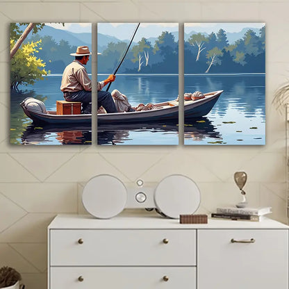 3pcs Fisherman Boat Scene Art Deco Wall Art Set Canvas Framed 40x60cm - High Quality Print 100% Australian Made Wall Canvas Ready to Hang