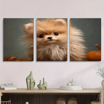 3pcs Cute Pomeranian Puppy With Fluffy Fur Metal Print Ready to Hang Art - Bella Home Decor