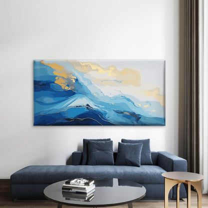 Golden Blue Ocean Waves Wall Art Canvas Office Home Room Framed 120x60cm