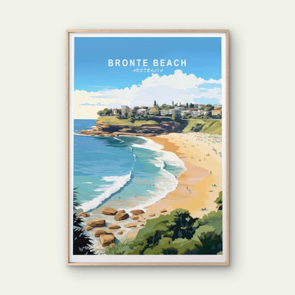 Bronte Beach Australia, Trees & Houses Travel Poster Print Wall Art - Bella Home Decor