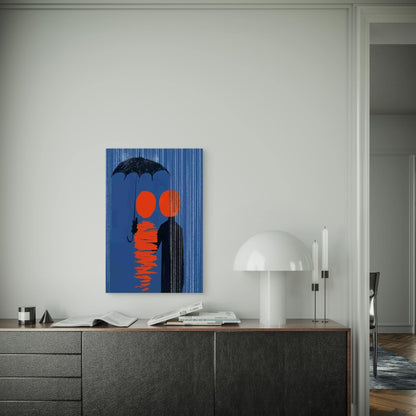 The Umbrella And Blue & Red Silhouette Metal Print Ready to Hang