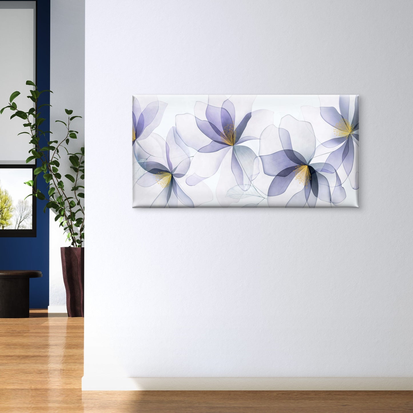 Modern Watercolor Sheer Violet Flowers Yellow Stamen Wall Art Canvas Office Home Framed 120x60cm