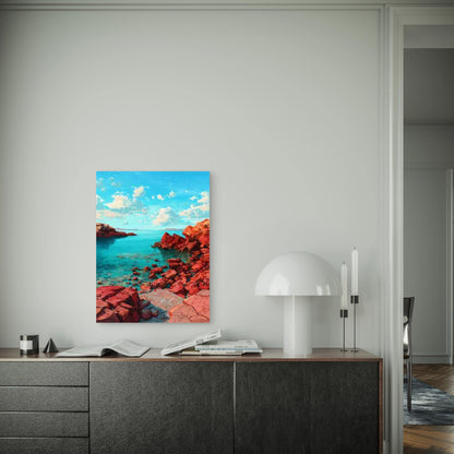 Turquoise Ocean & Red Weathered Rocks 60x90cm Metal Print Ready to Hang