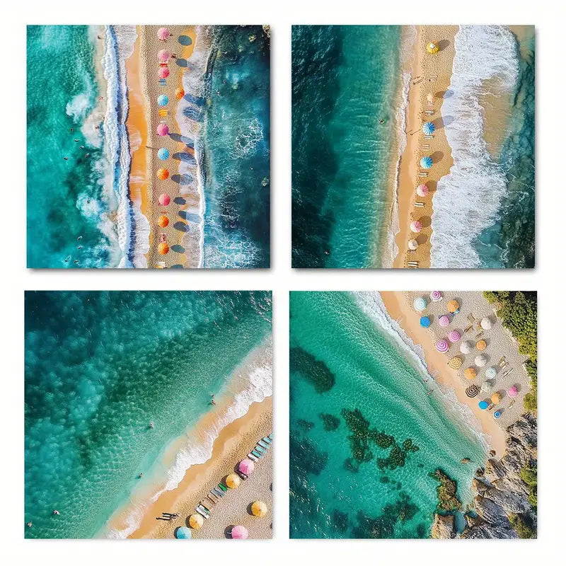 4pcs Beach Umbrellas & Swimmin Wall Art Canvas Framed