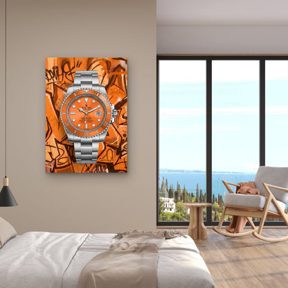 Silver Wrist watch Graffit Street 40x60cm Metal Print Ready to Hang - Bella Home Decor