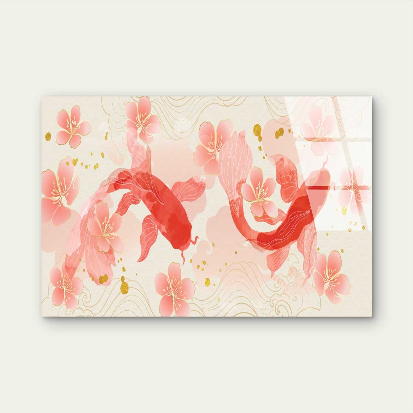 Koi Fish Sakura Blossom Flower Acrylic Glass Printing Wall Art Australian Made Quality