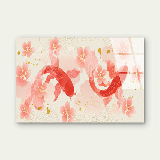 Koi Fish Sakura Blossom Flower Acrylic Glass Printing Wall Art Australian Made Quality