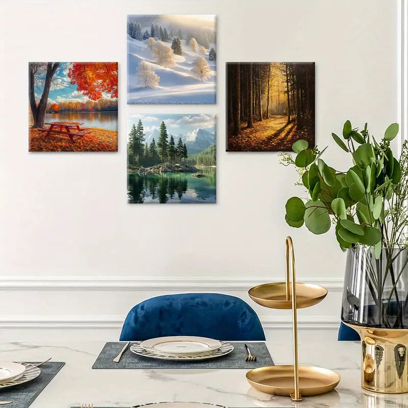 4pcs Nature Paintings, Golden Light    Wall Art Canvas Framed