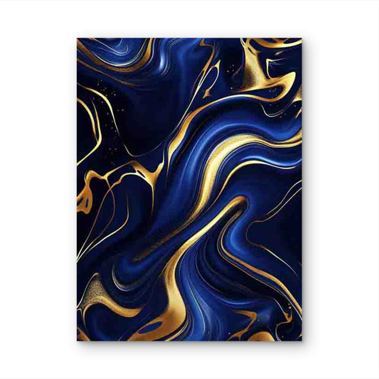 Deep Blue & Golden Fluid Lines Abstract Art 60x90cm Metal Print Ready to Hang