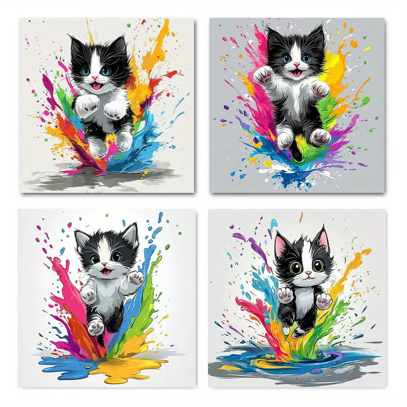 4pcs  Doodle cute kitten k Perfect     Wall Art Canvas Framed
