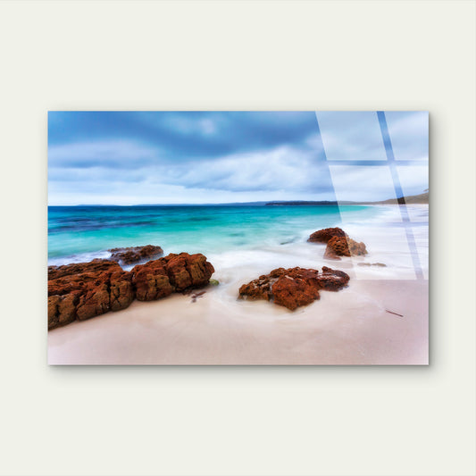 Jervis Bay White Sand Beach Coastal Rock Acrylic Glass Printing Wall Art Australian Made Quality