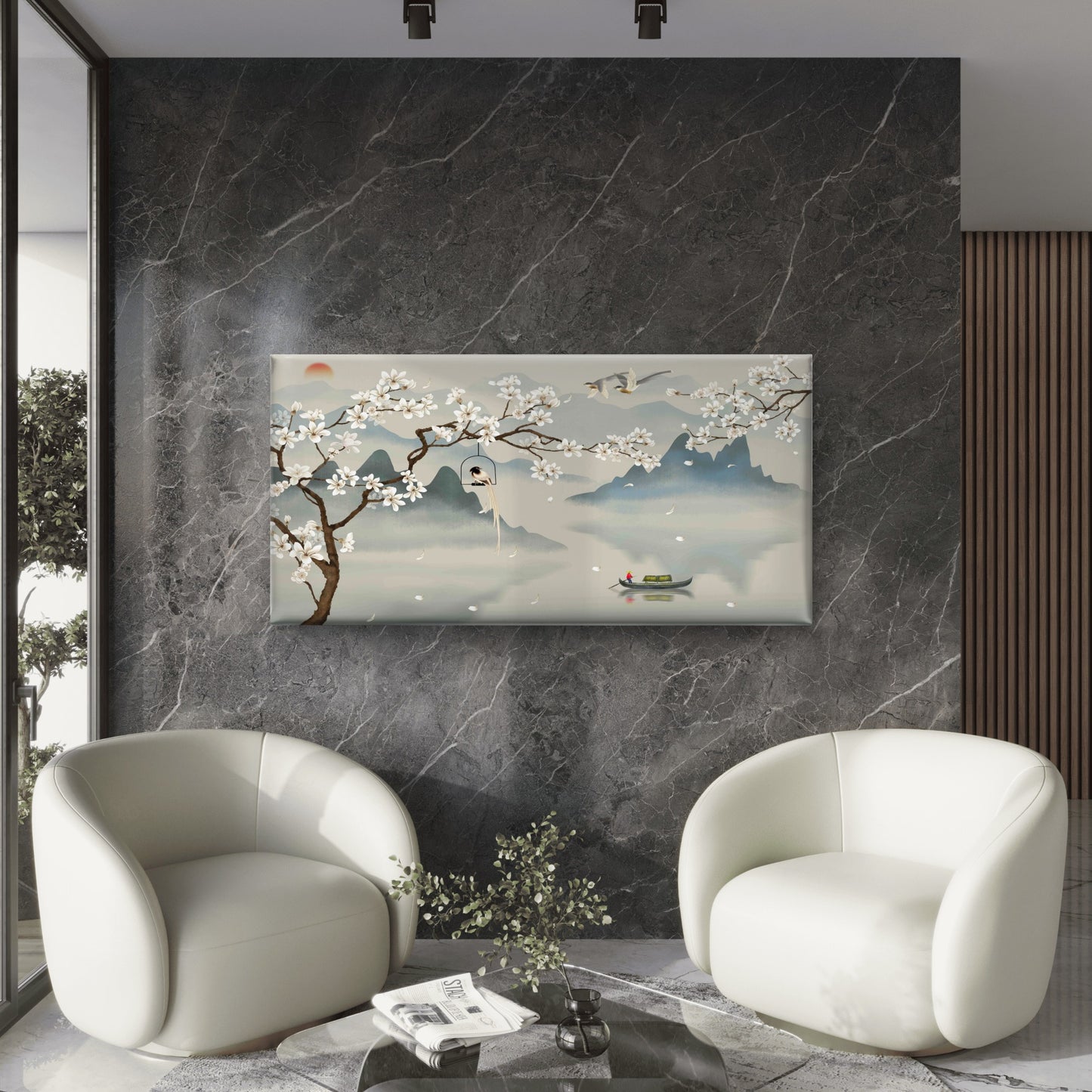 Zen Mountain Lake Landscape Wall Art Canvas Office Home Room Framed 120x60cm