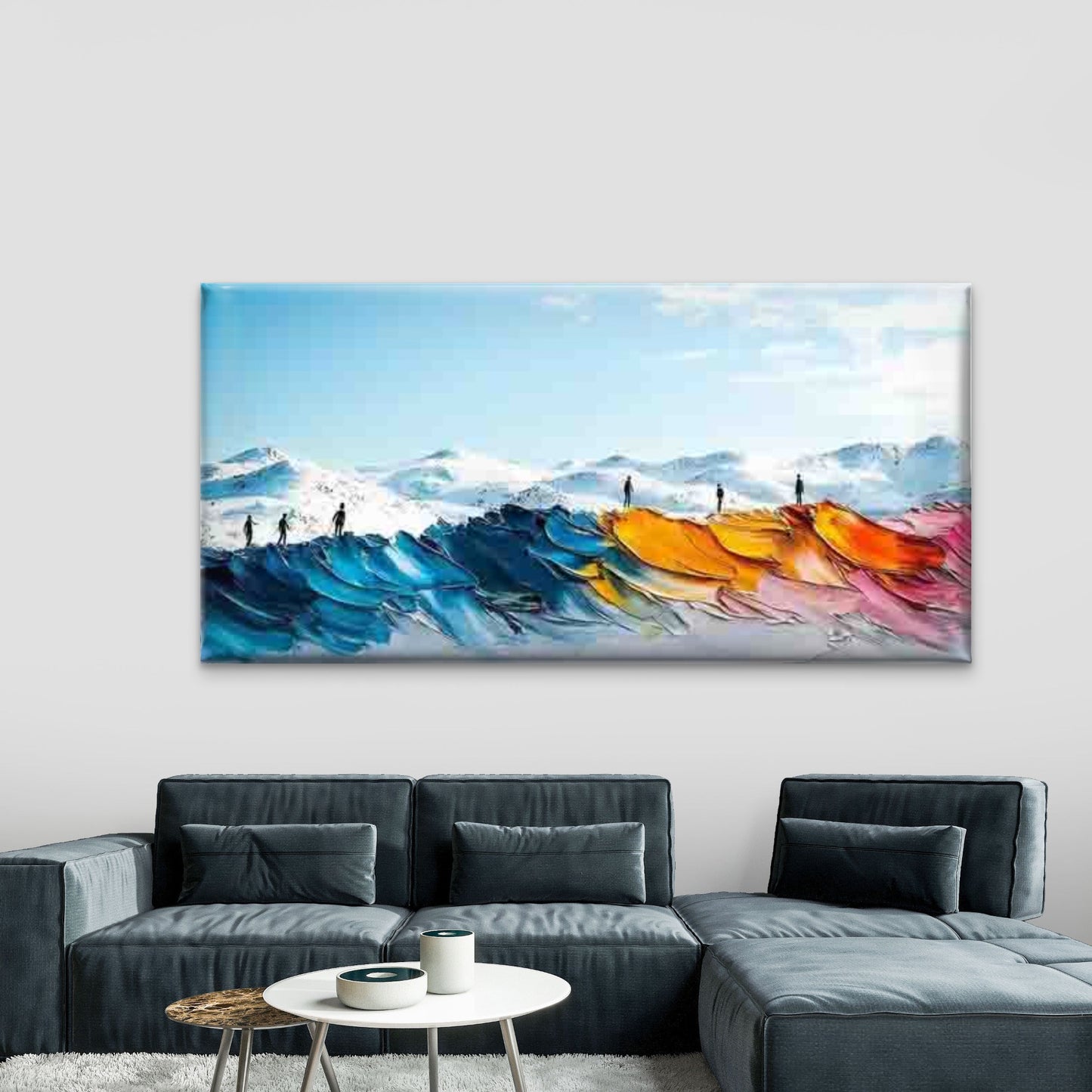 Abstract Mountain & Figure Wall Art Canvas Office Home Room Framed 120x60cm