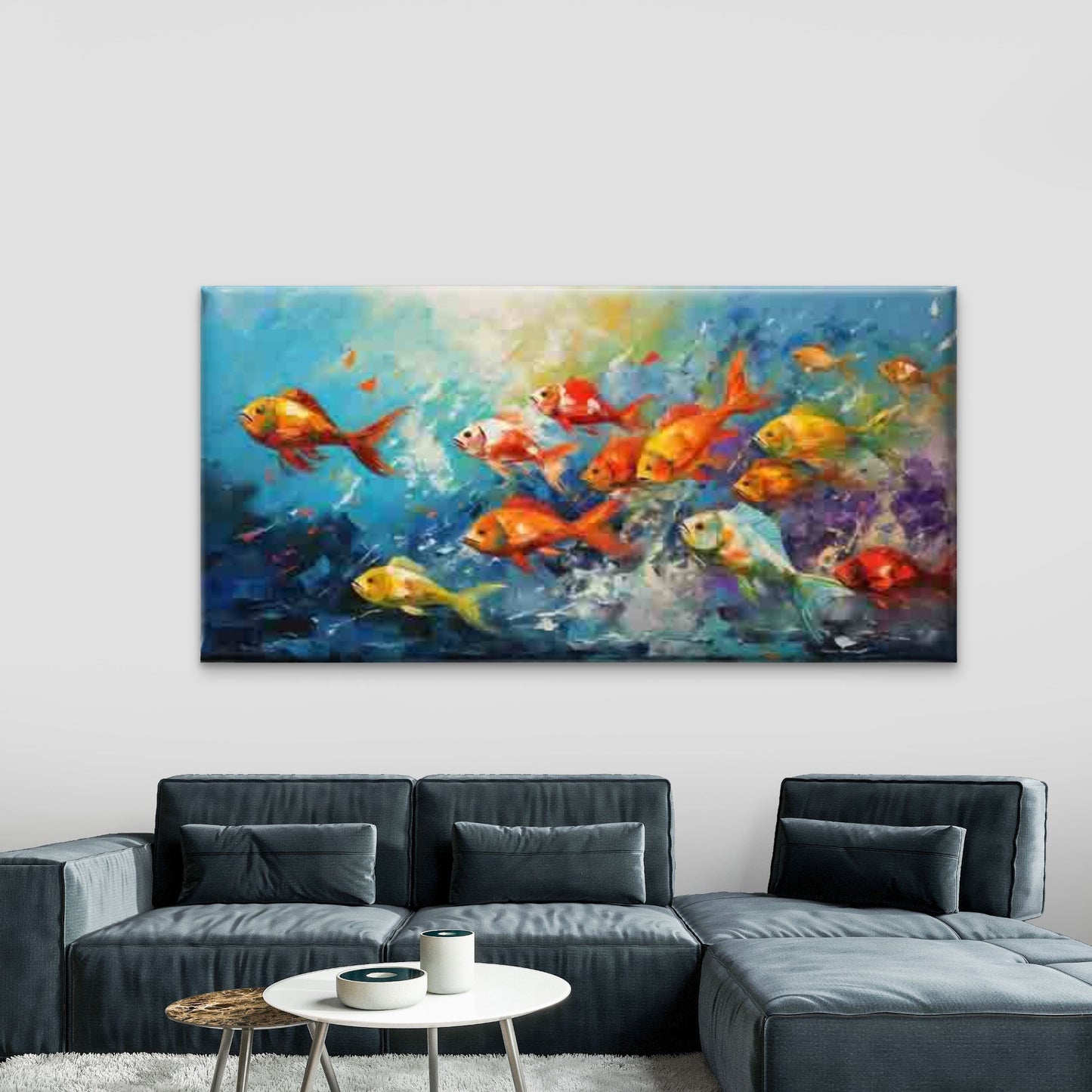 Underwater Scene with Goldfish Wall Art Canvas Office Home Room Framed 120x60cm