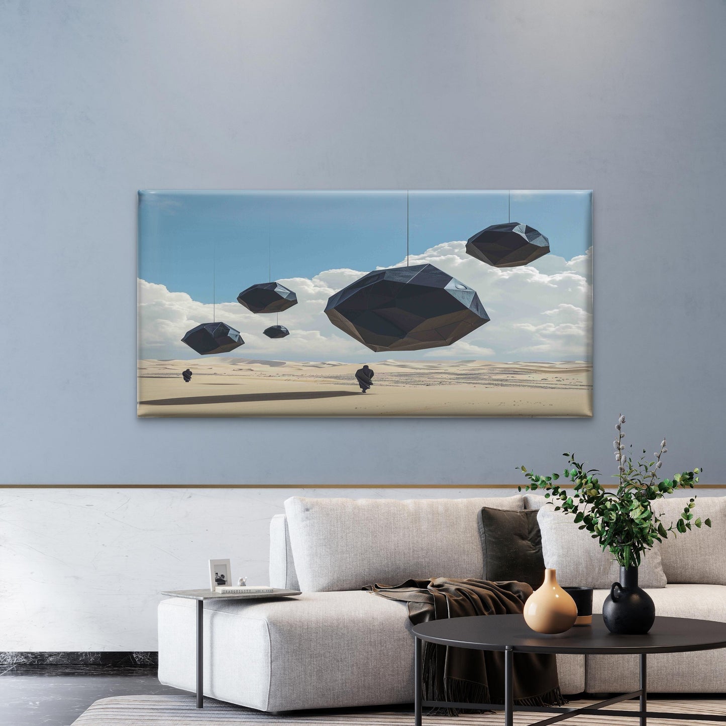 Surreal Geometric Shapes Desert Wall Art Canvas Office Home Room Framed 120x60cm - Bella Home Decor