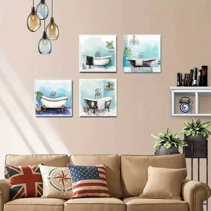 4pcs Plant House Bath Art Prints  Wall Art Canvas Framed - Bella Home Decor