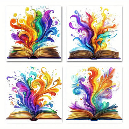 4pcs Colorful Abstract Magic Book Designs Wall Art Canvas Framed
