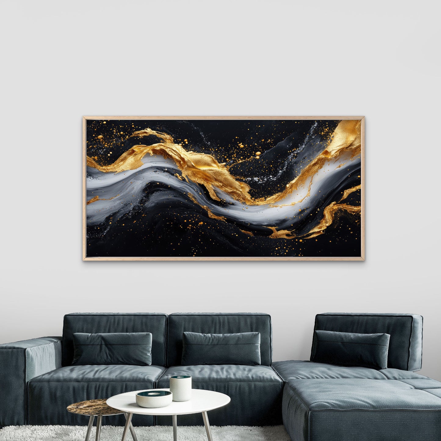 Black Gold Marble Swirl Wall Art Canvas Office Home Room Framed 120x60cm