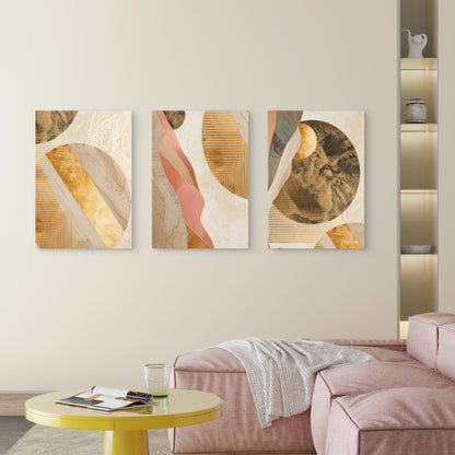 3pcs Modern Boho Geometric Terracotta  Wall Art Set Canvas Framed 40x60cm - High Quality Print 100% Australian Made Wall Canvas Ready to Hang