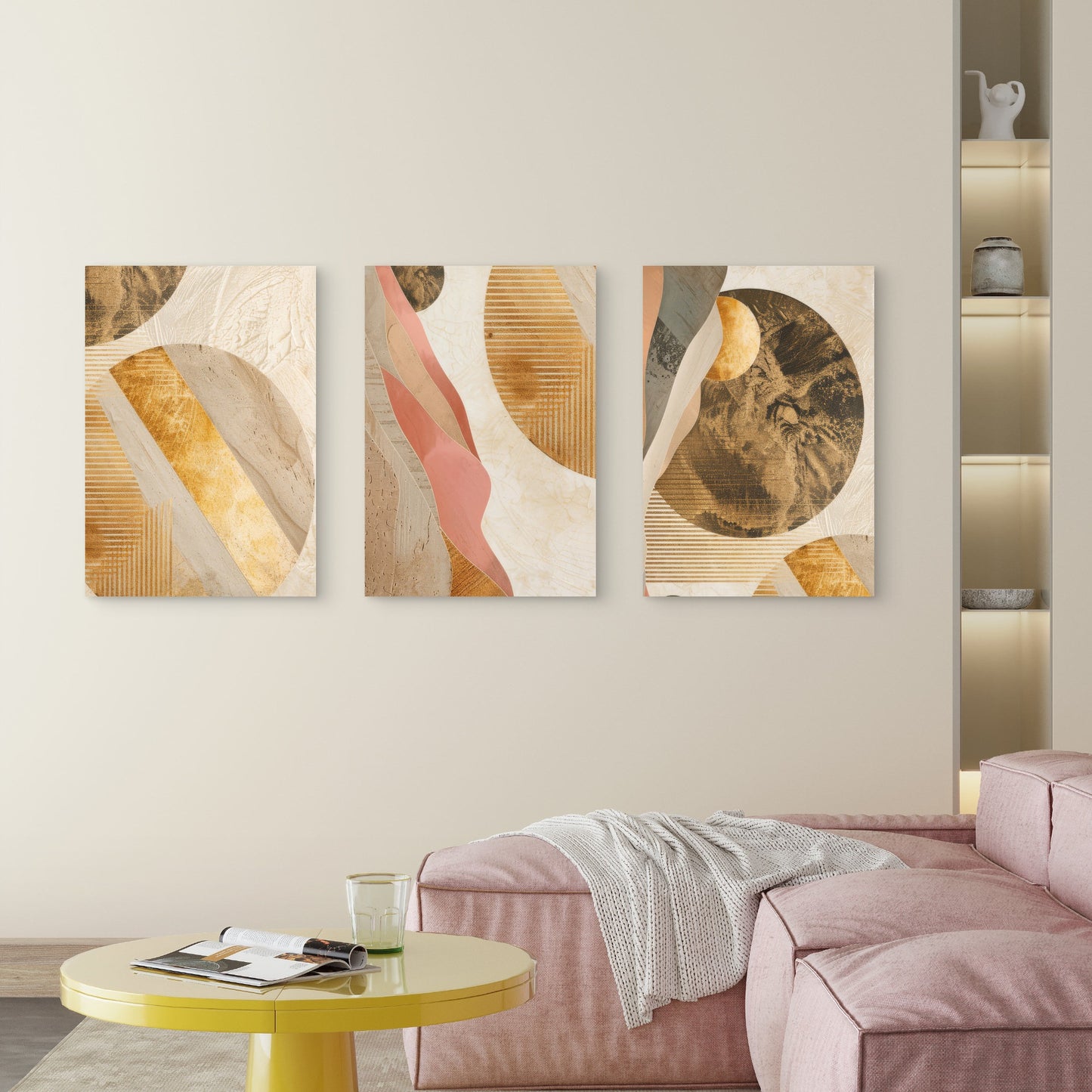 3pcs Modern Boho Geometric Terracotta   Wall Art Set Canvas Framed 60x90cm - High Quality Print 100% Australian Made Wall Canvas Ready to Hang