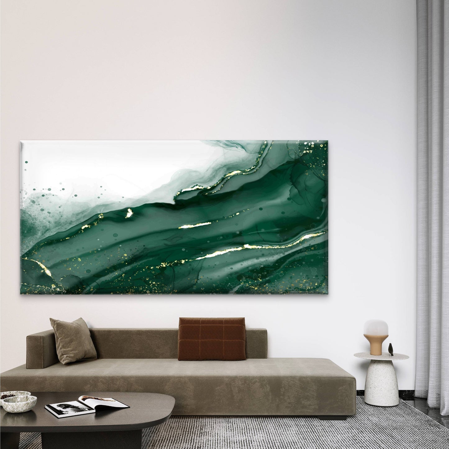 Abstract Green Gold Waves Wall Art Canvas Office Home Room Framed 120x60cm