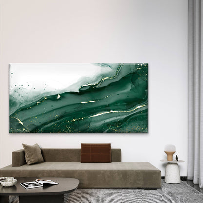Abstract Green Gold Waves Wall Art Canvas Office Home Room Framed 120x60cm