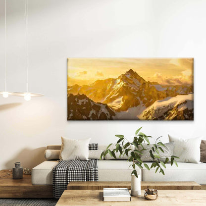 Golden Sunset Over Snowy Mounta Wall Art Canvas Office Home Room Framed 120x60cm