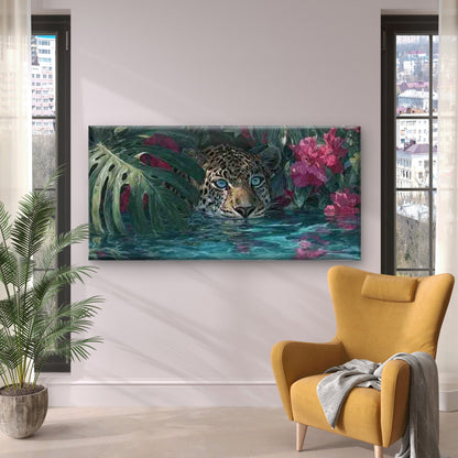 Leopard Surrounded by Flowers Wall Art Canvas Office Home Room Framed 120x60cm
